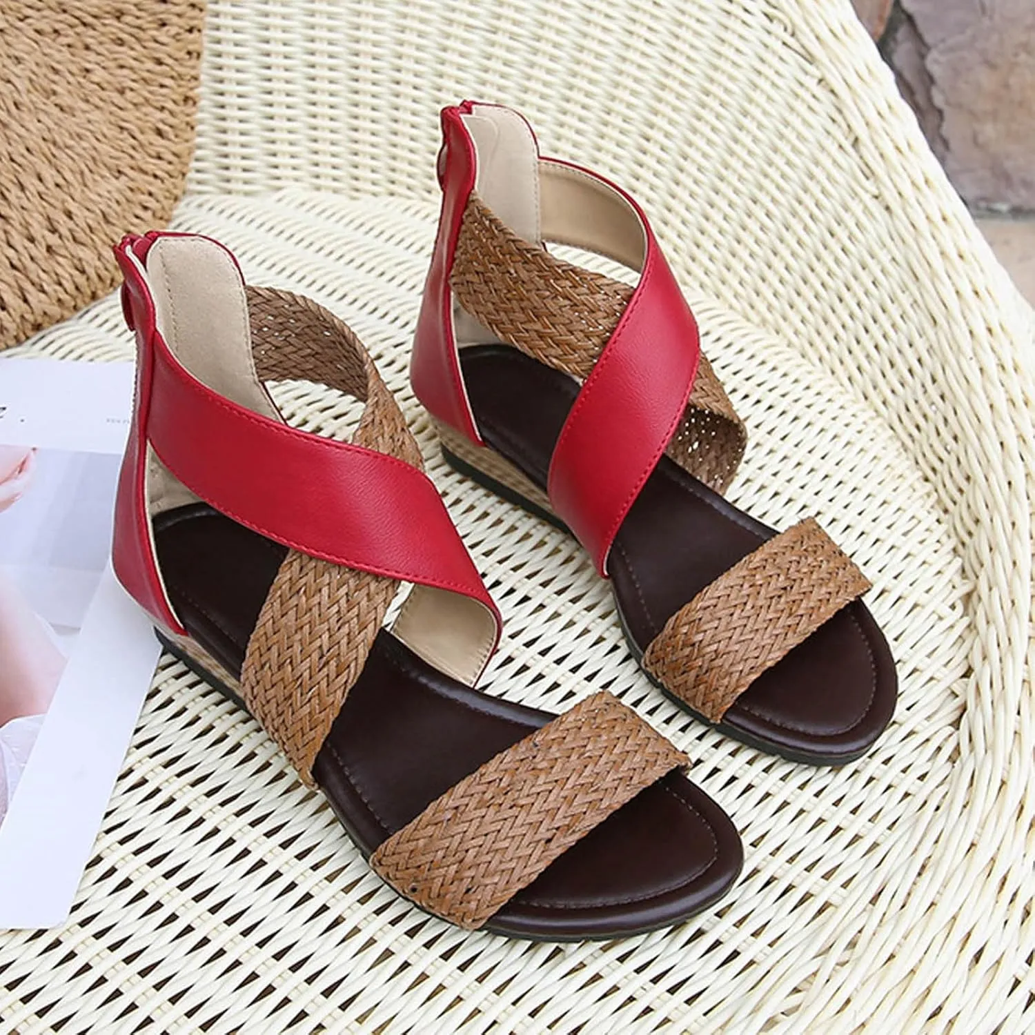 Sandals for Women Women's Ankle Strap Low Wedge Sandals Womens Summer Shoes Black Slides Womens Platform Sandals