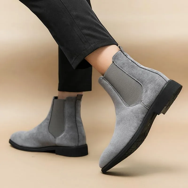 Santimon Men's Suede Leather Chelsea Boots Slip-on Dress Boots Casual Classic Elastic Mens Ankle Boot