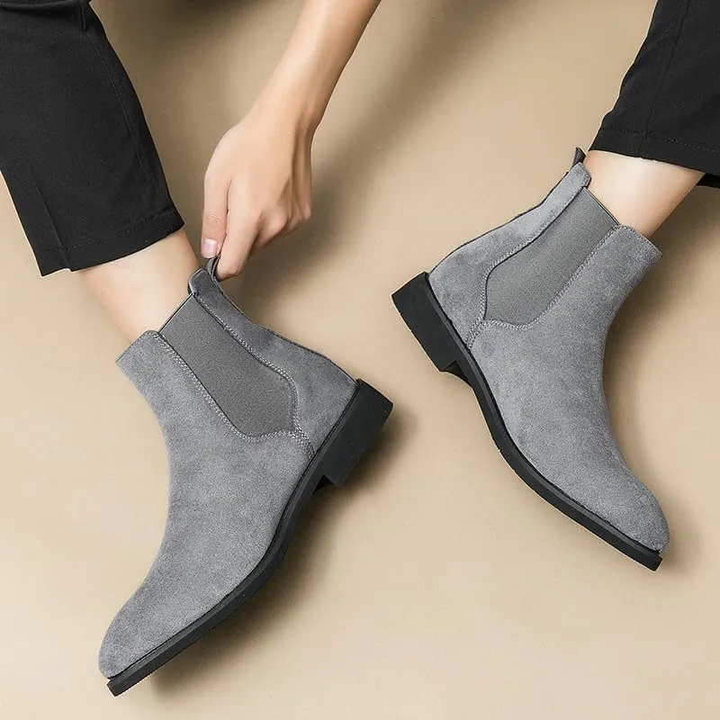 Santimon Men's Suede Leather Chelsea Boots Slip-on Dress Boots Casual Classic Elastic Mens Ankle Boot