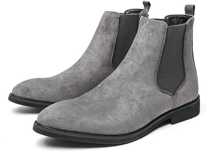 Santimon Men's Suede Leather Chelsea Boots Slip-on Dress Boots Casual Classic Elastic Mens Ankle Boot