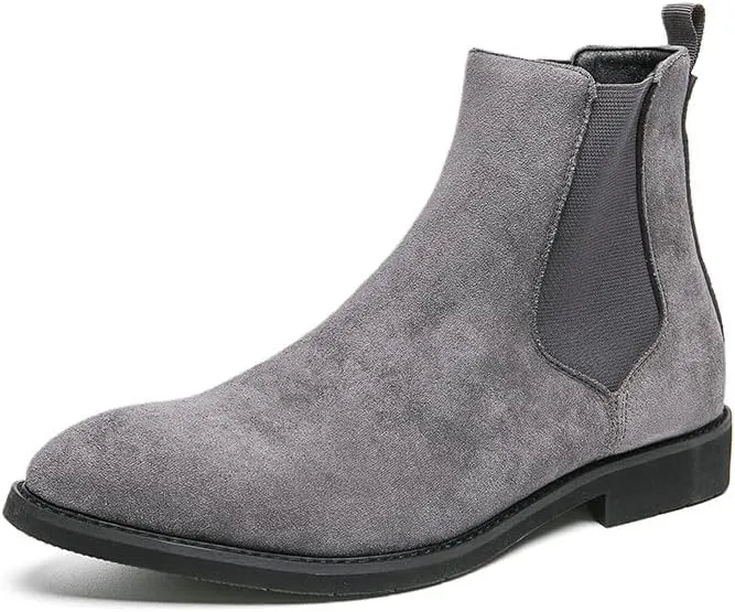 Santimon Men's Suede Leather Chelsea Boots Slip-on Dress Boots Casual Classic Elastic Mens Ankle Boot