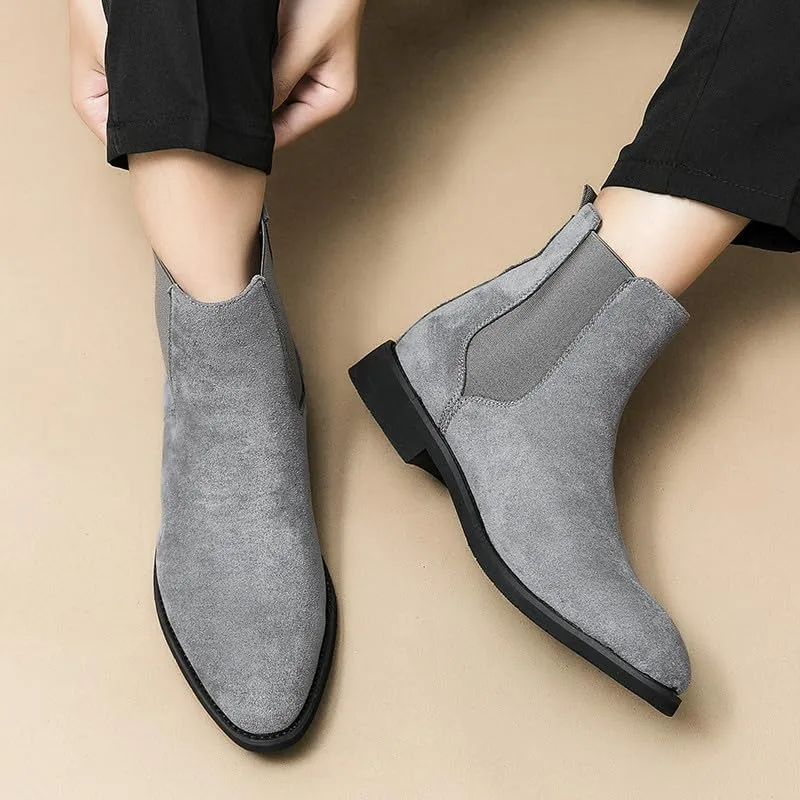 Santimon Men's Suede Leather Chelsea Boots Slip-on Dress Boots Casual Classic Elastic Mens Ankle Boot