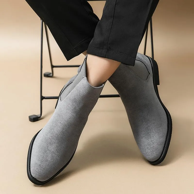 Santimon Men's Suede Leather Chelsea Boots Slip-on Dress Boots Casual Classic Elastic Mens Ankle Boot