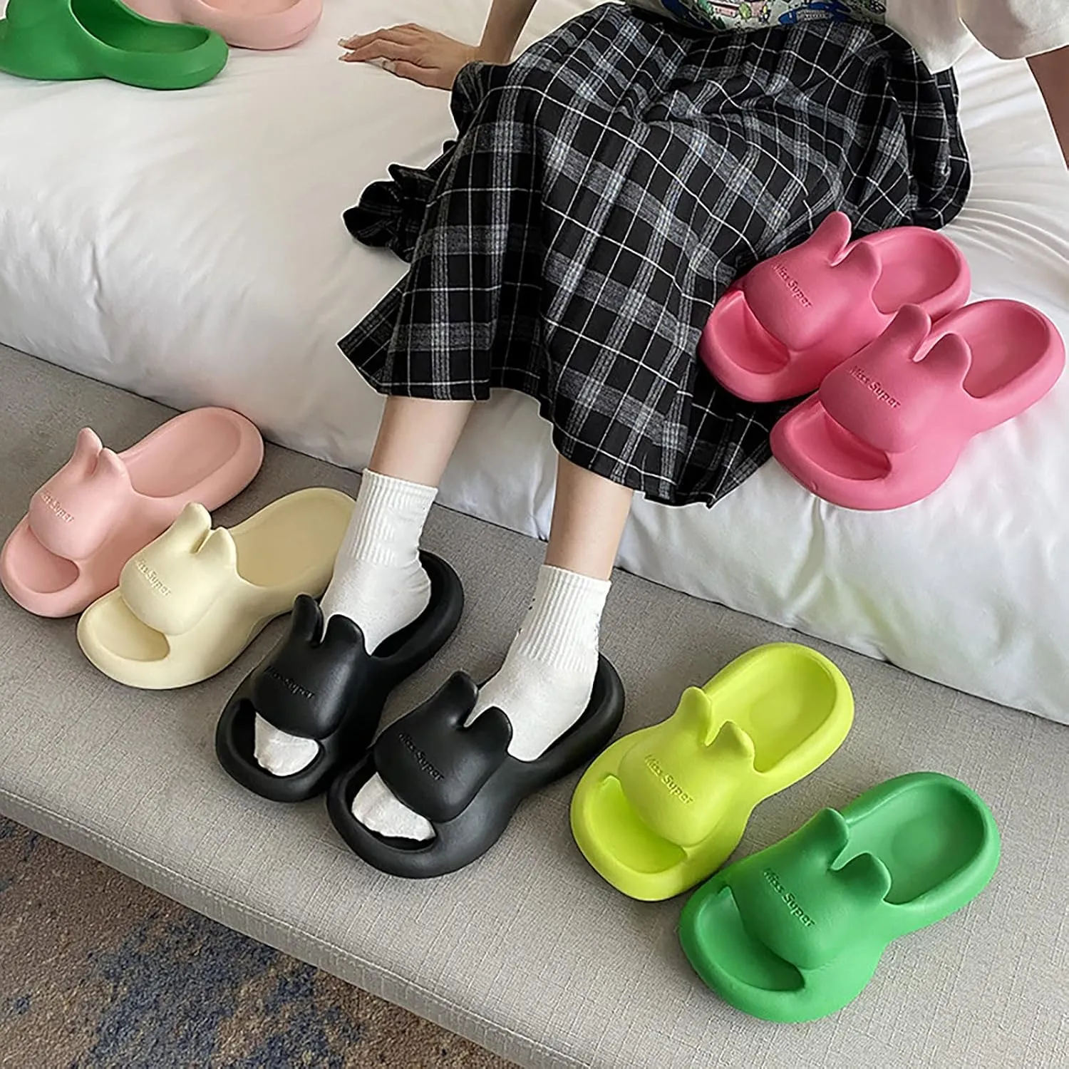 Shower Slippers Non Slip Quick Drying Bathroom Slippers for Women Men Non Slip Quick Drying Cloud Slides for Women with Arch Support