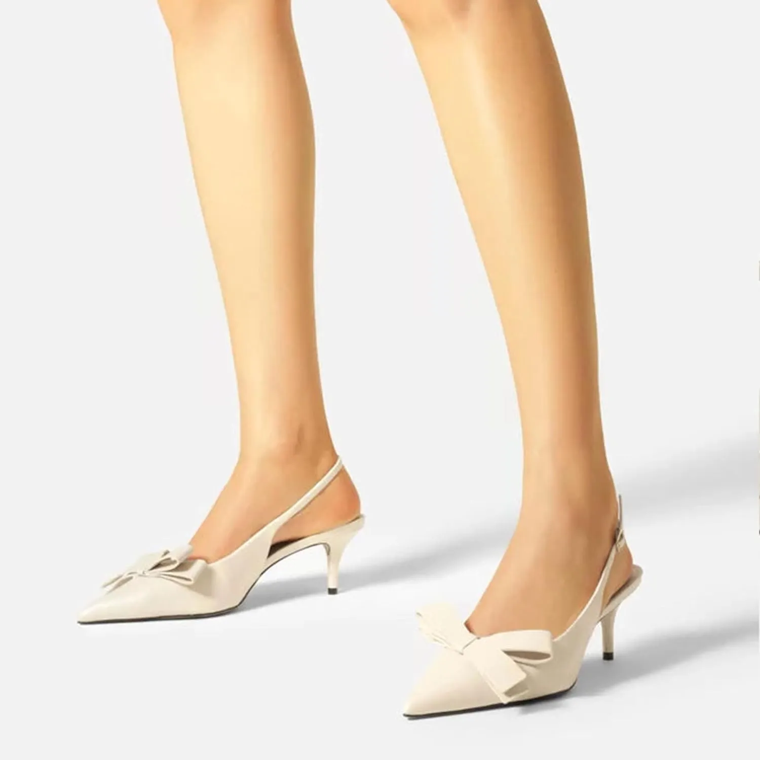 Slingback Heels for Women Kitten Heel with Pointed Toe and Bow Detail Trendy and Elegant Flats for a Chic Look