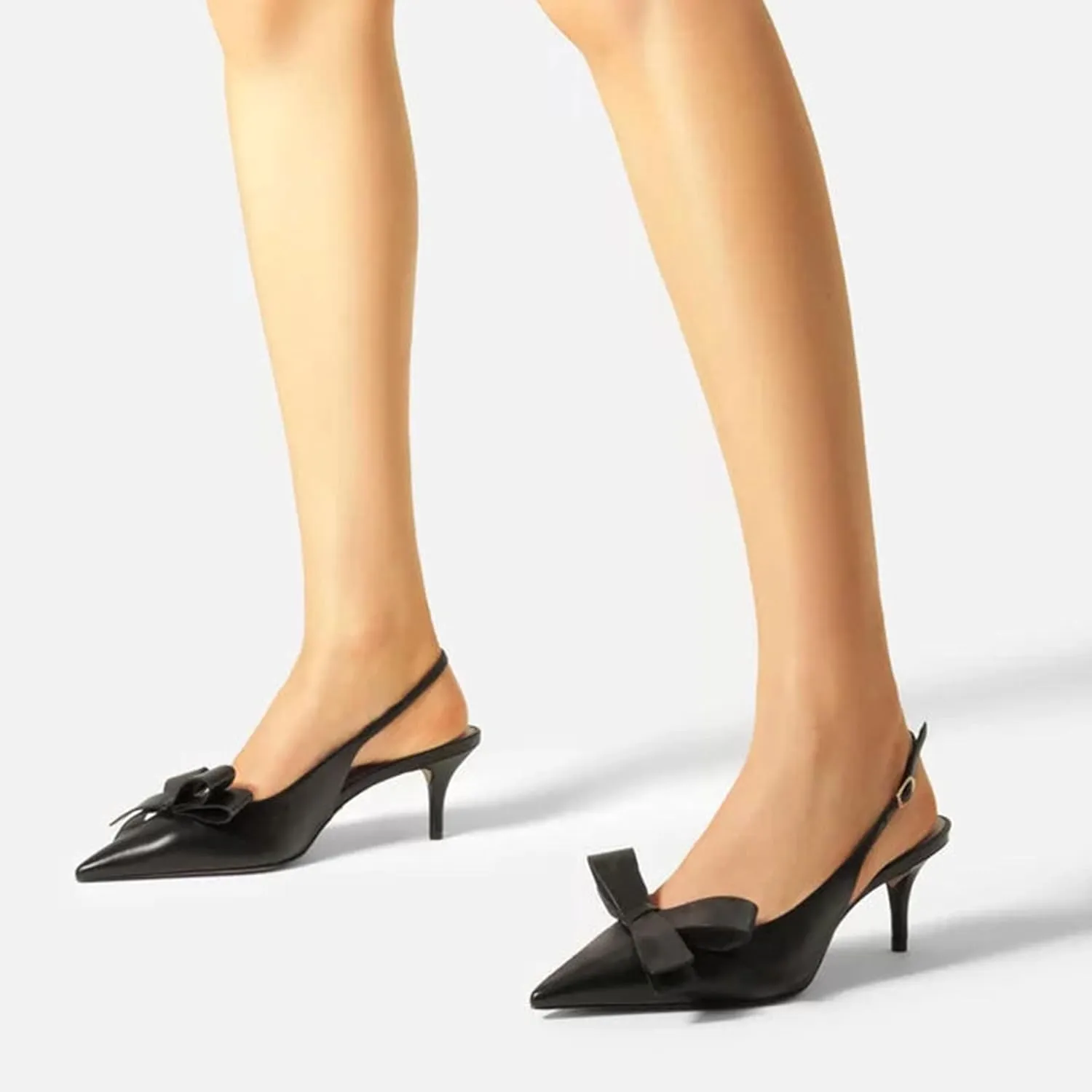 Slingback Heels for Women Kitten Heel with Pointed Toe and Bow Detail Trendy and Elegant Flats for a Chic Look