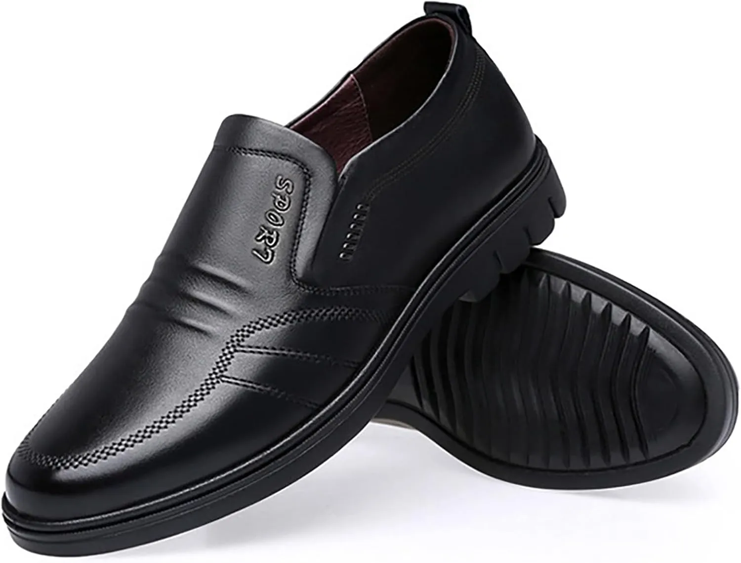 Slip on Walking Shoes for Men Comfortable PU Leather Loafers Memory Foam Breathable Mesh Fashion Sneakers Non Slip Indoor Outdoor Sports Work Shoes for Men