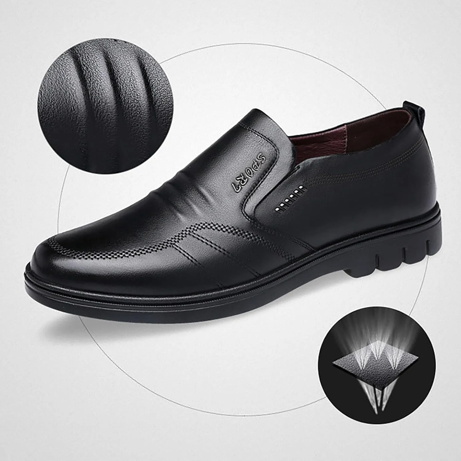 Slip on Walking Shoes for Men Comfortable PU Leather Loafers Memory Foam Breathable Mesh Fashion Sneakers Non Slip Indoor Outdoor Sports Work Shoes for Men