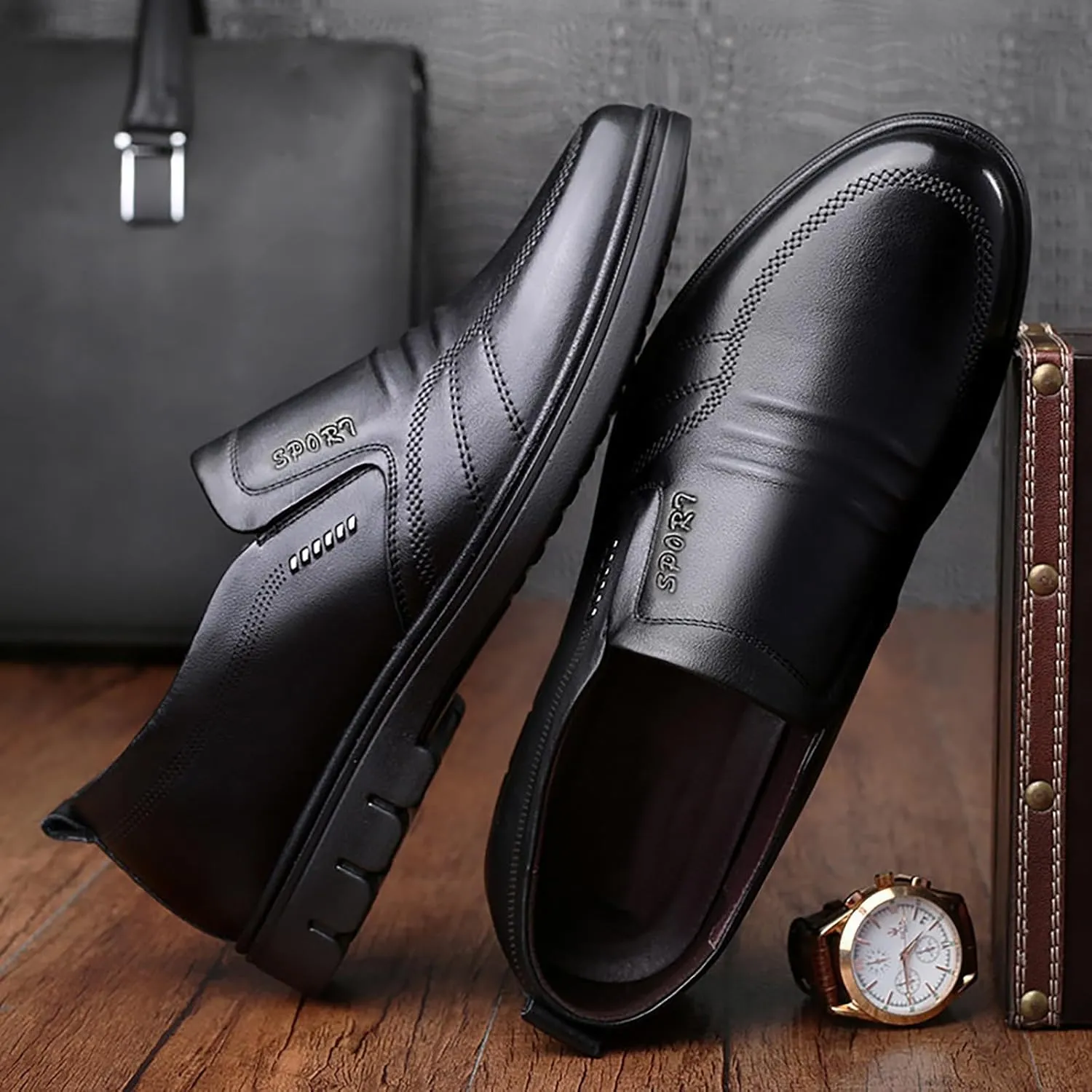 Slip on Walking Shoes for Men Comfortable PU Leather Loafers Memory Foam Breathable Mesh Fashion Sneakers Non Slip Indoor Outdoor Sports Work Shoes for Men