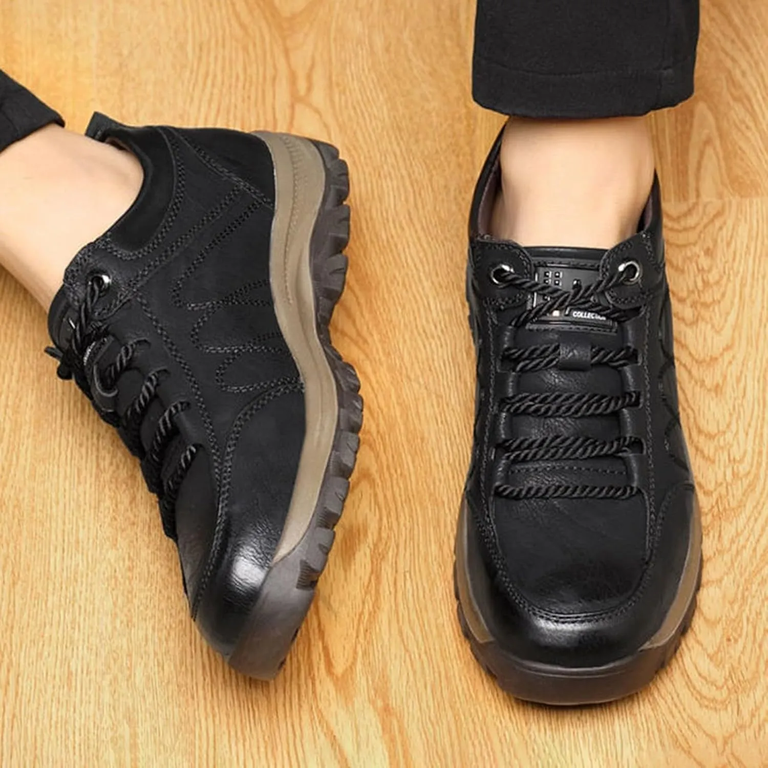 Slip on Walking Shoes for Men PU Leather Comfort Memory Foam Breathable Mesh Fashion Sneakers Non Slip Arch Support Cushioning Workout Tennis Shoes Wide Width