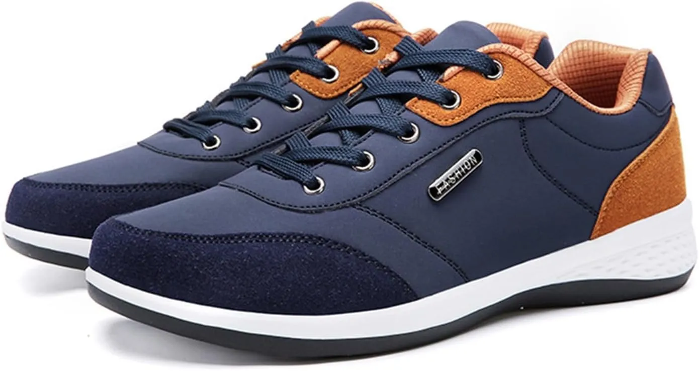 Slip on Walking Shoes Men Comfy PU Leather Memory Foam Breathable Fashion Sneakers Lace Up Non Slip Arch Support Cushioning Workout Tennis Shoes Wide Width