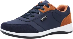 Slip on Walking Shoes Men Comfy PU Leather Memory Foam Breathable Fashion Sneakers Lace Up Non Slip Arch Support Cushioning Workout Tennis Shoes Wide Width