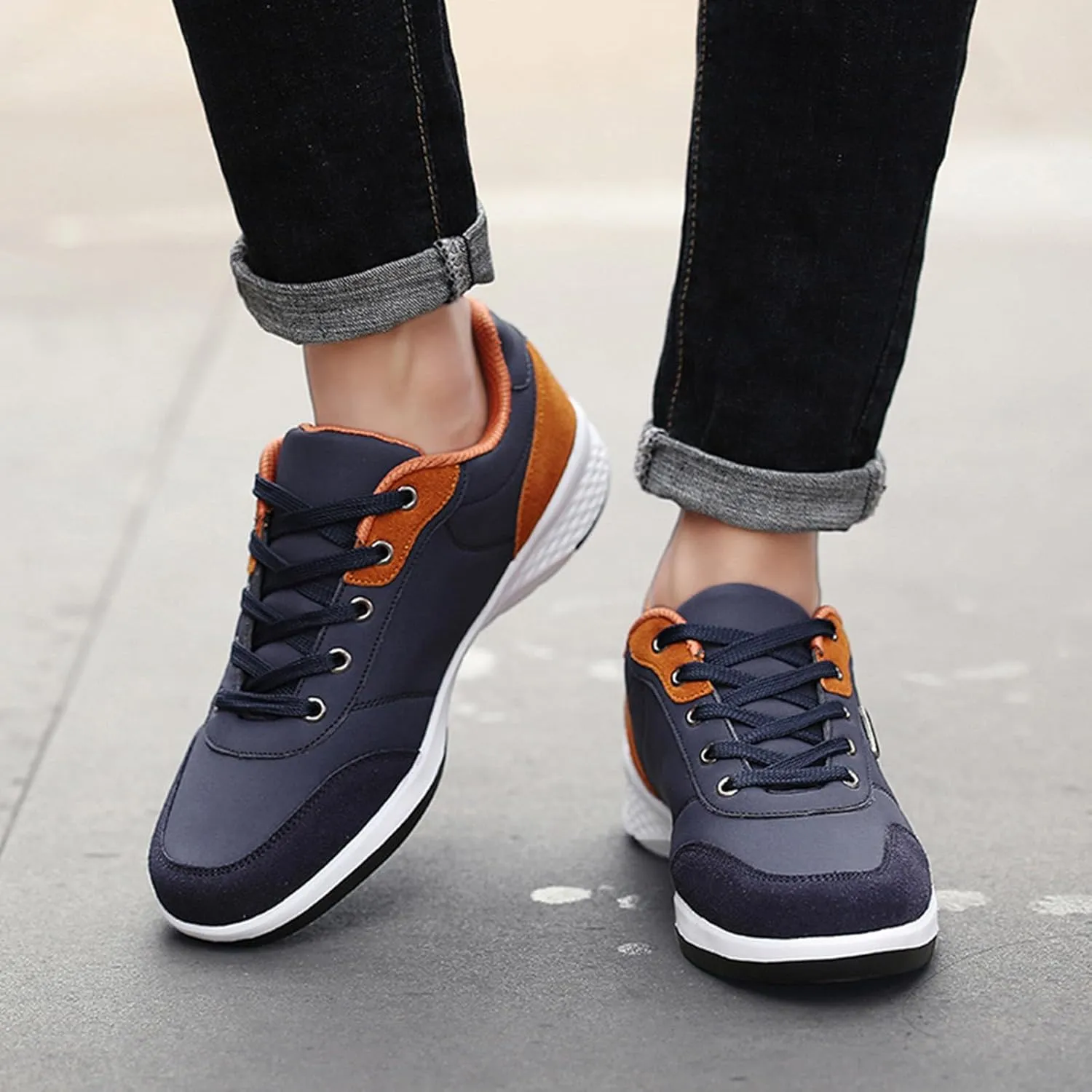 Slip on Walking Shoes Men Comfy PU Leather Memory Foam Breathable Fashion Sneakers Lace Up Non Slip Arch Support Cushioning Workout Tennis Shoes Wide Width