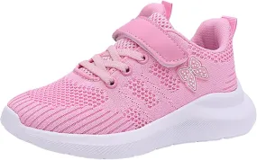 Sneakers for Girls Breathable Knit Mesh Running Shoes with Hook and Loop Kids Sports Lightweight Casual Walking Sneakers