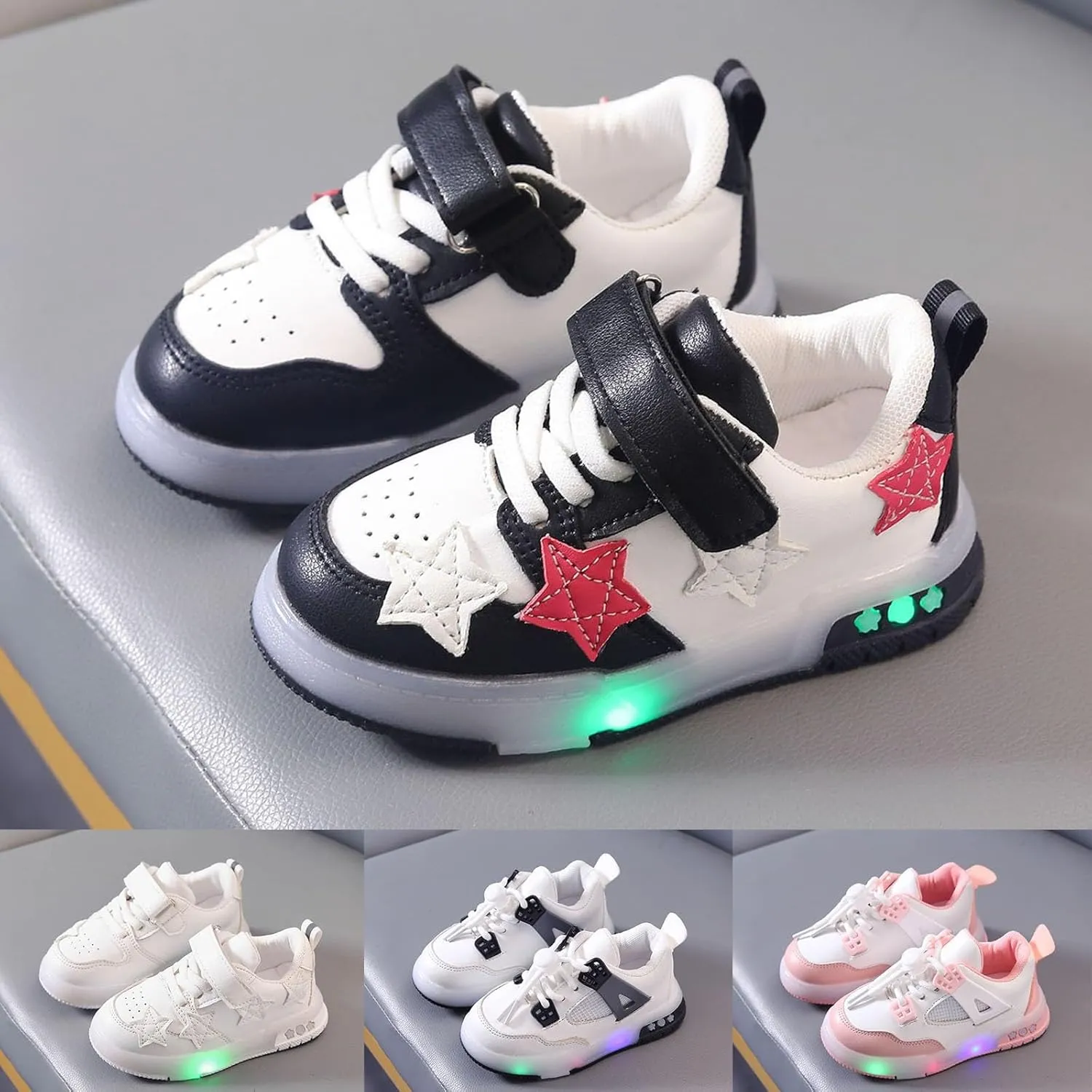 Sneakers for Girls Children's Casual LED Light Up Tennis Shoes Girls Leather Soft Up Lace Kids Girls Board Shoes