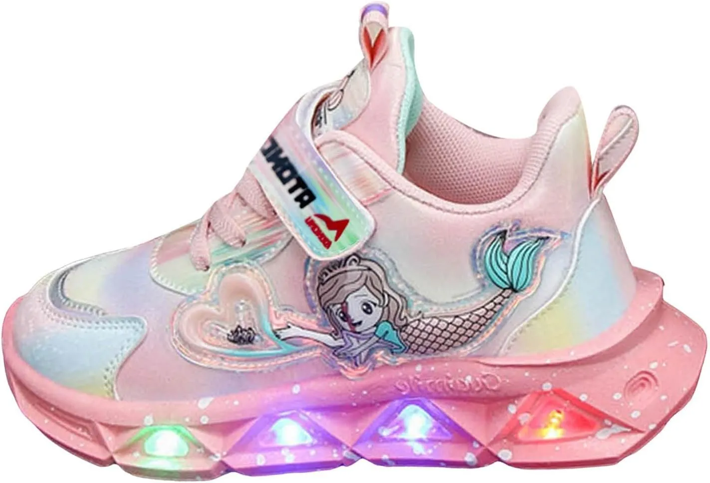 Sneakers for Girls Kids Light Up Mermaid Pattern Sneaker Hook Loop Thick Bottom Non Slip Sports Shoes Fashion Casual Shoes