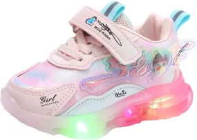 Sneakers for Girls Light Up Hook and Loop Shoes LED Flashing Lightweight Mesh Breathable Adorable Running Sneakers for Kids