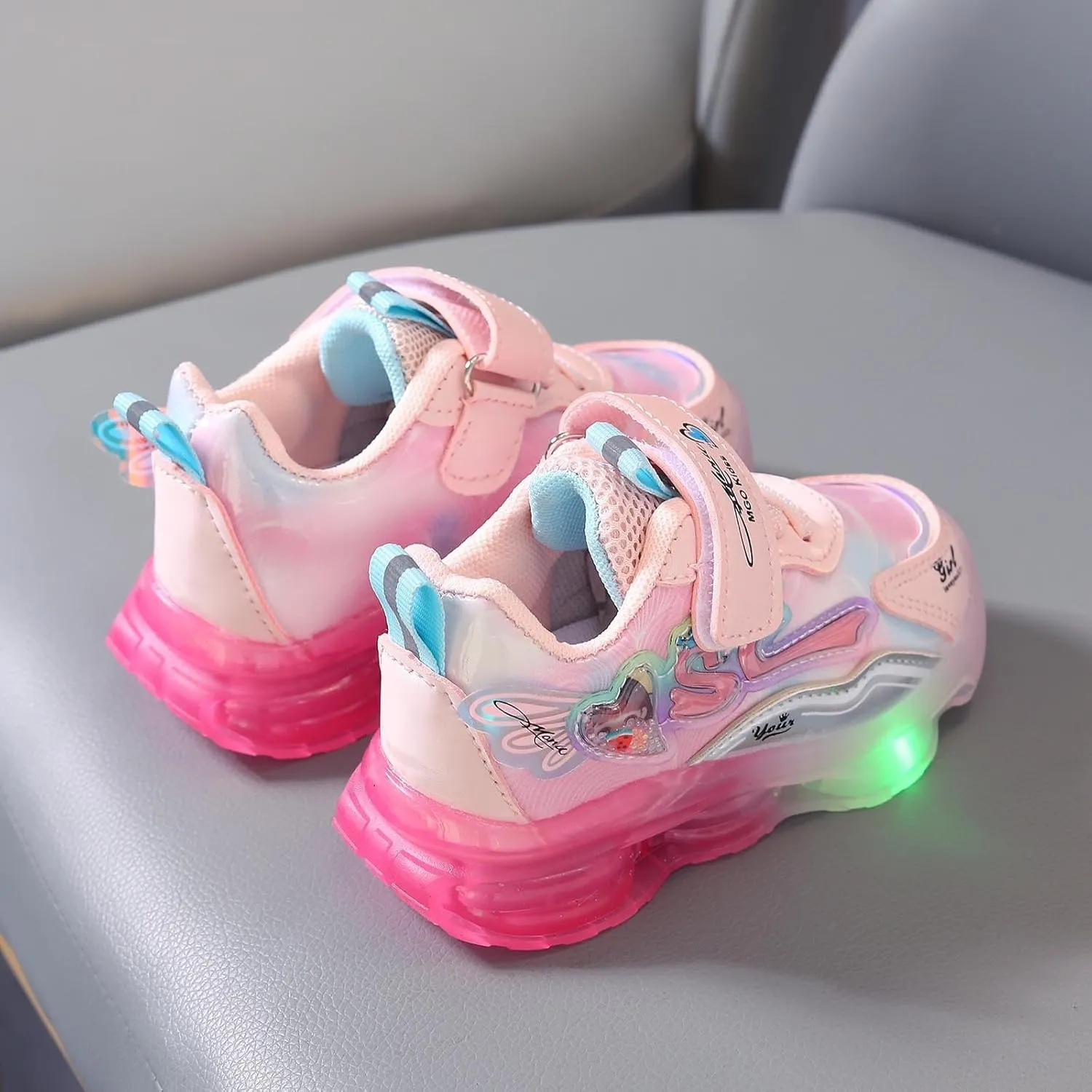Sneakers for Girls Light Up Hook and Loop Shoes LED Flashing Lightweight Mesh Breathable Adorable Running Sneakers for Kids