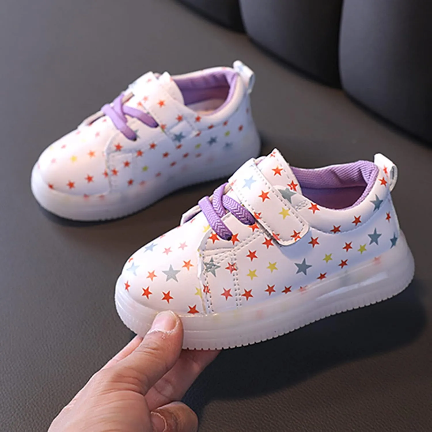 Sneakers for Girls Outdoor Shoes Tennis Hook and Loops Flashing Lightweight Kids Walking Adorable Luminous Sport Gifts