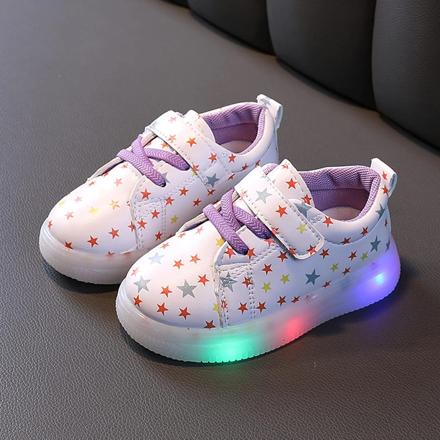 Sneakers for Girls Outdoor Shoes Tennis Hook and Loops Flashing Lightweight Kids Walking Adorable Luminous Sport Gifts