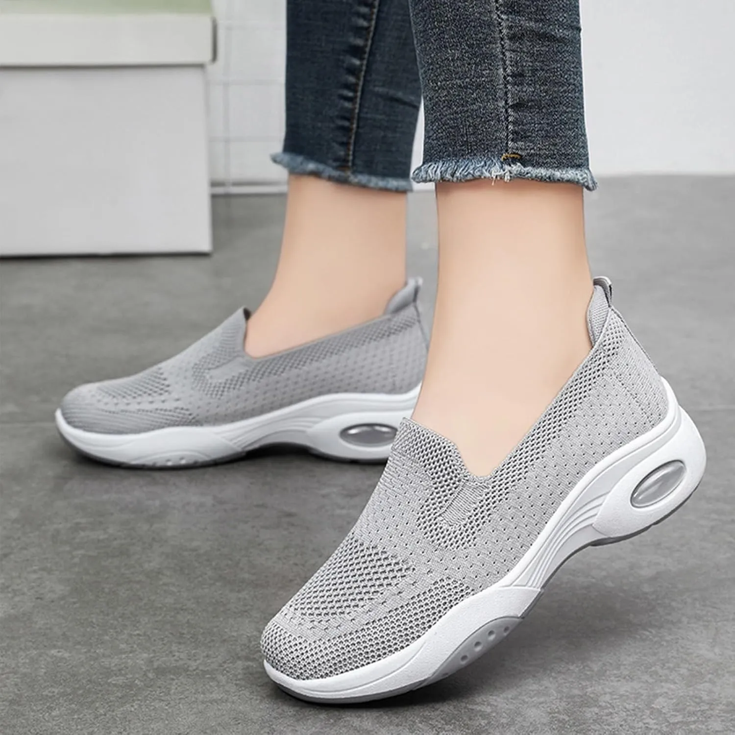 Sneakers Women Woven Orthopedic Breathable Soft Shoes Comfortable Knitted Slip on Sneakers Fashion Workoout Shopping Travel Casual Mesh Gym Shoes