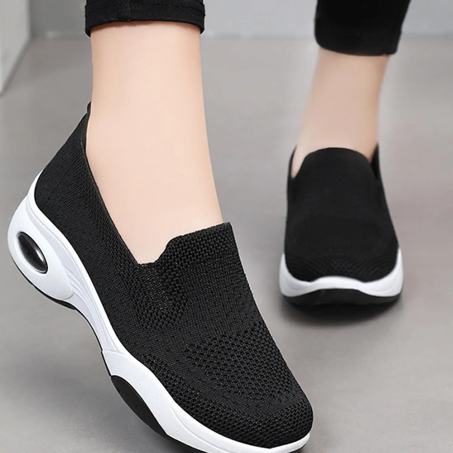 Sneakers Women Woven Orthopedic Breathable Soft Shoes Comfortable Knitted Slip on Sneakers Fashion Workoout Shopping Travel Casual Mesh Gym Shoes