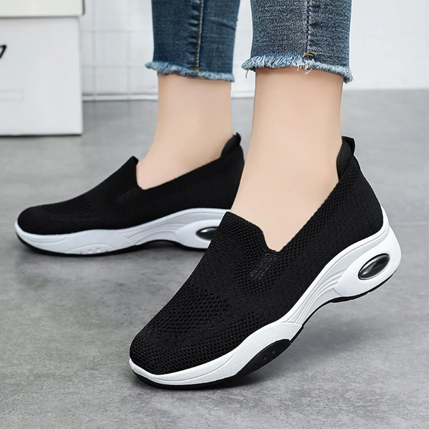 Sneakers Women Woven Orthopedic Breathable Soft Shoes Comfortable Knitted Slip on Sneakers Fashion Workoout Shopping Travel Casual Mesh Gym Shoes