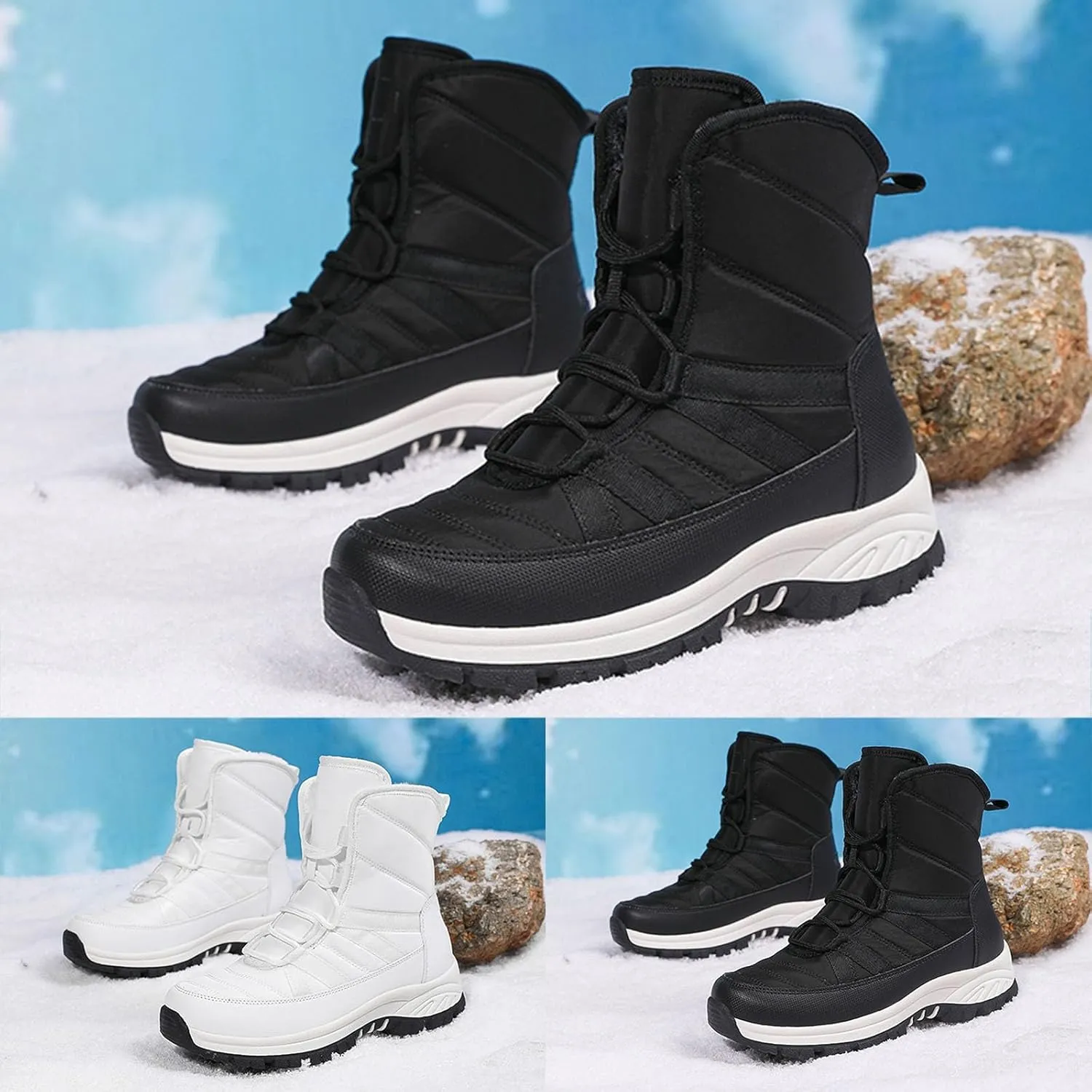 Snow Boots for Women Winter Shoes Water-proof Warm Fleece Lined Ankle Booties Comfortable Shoes for Women Slip On Mid Calf Boots Hiking Tennis Booties Lace-up Platform Boots Lightweight