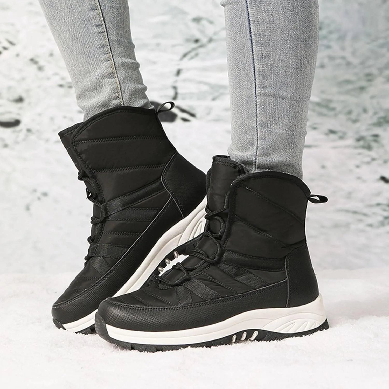 Snow Boots for Women Winter Shoes Water-proof Warm Fleece Lined Ankle Booties Comfortable Shoes for Women Slip On Mid Calf Boots Hiking Tennis Booties Lace-up Platform Boots Lightweight