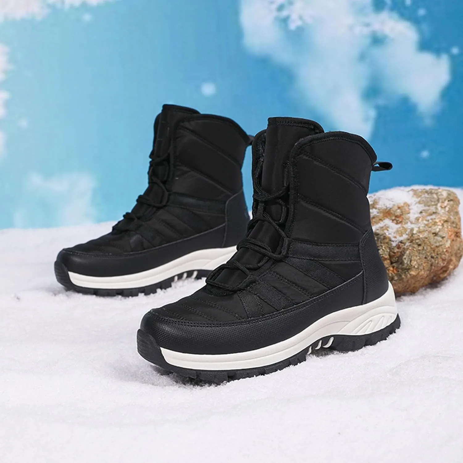Snow Boots for Women Winter Shoes Water-proof Warm Fleece Lined Ankle Booties Comfortable Shoes for Women Slip On Mid Calf Boots Hiking Tennis Booties Lace-up Platform Boots Lightweight