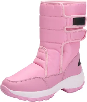 Snow Boots Women Winter Shoes Water-proof Insulated with Hook Loop Warm Fleece Lined Mid Calf Boots Anti Slip Ankle Boots Fashion Sneakers Outdoor Walking Shoes for Women Ladies Girls