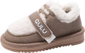 Snow Sneakers for Boys Girls, Suede Platform Warm Fr Lined Fashion Slip-on Comfortable Winter Flat Ankle Shoes
