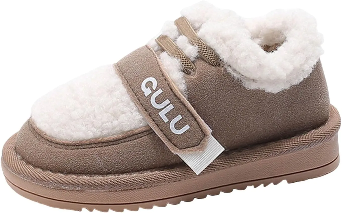 Snow Sneakers for Boys Girls, Suede Platform Warm Fr Lined Fashion Slip-on Comfortable Winter Flat Ankle Shoes