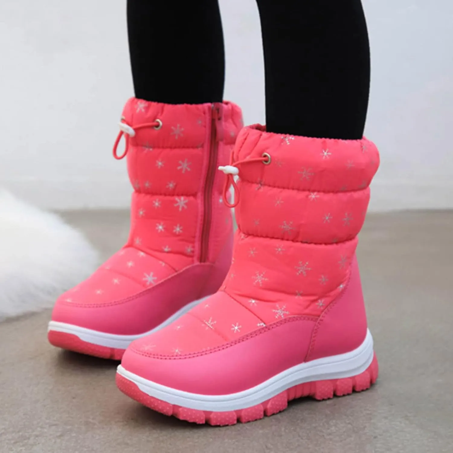 Snowshoes For Kids Thick Soles Non Slip Mid Calf Winter Chunky Snow Boots Girls Fur Lined Boots Insulated Hiking Boots
