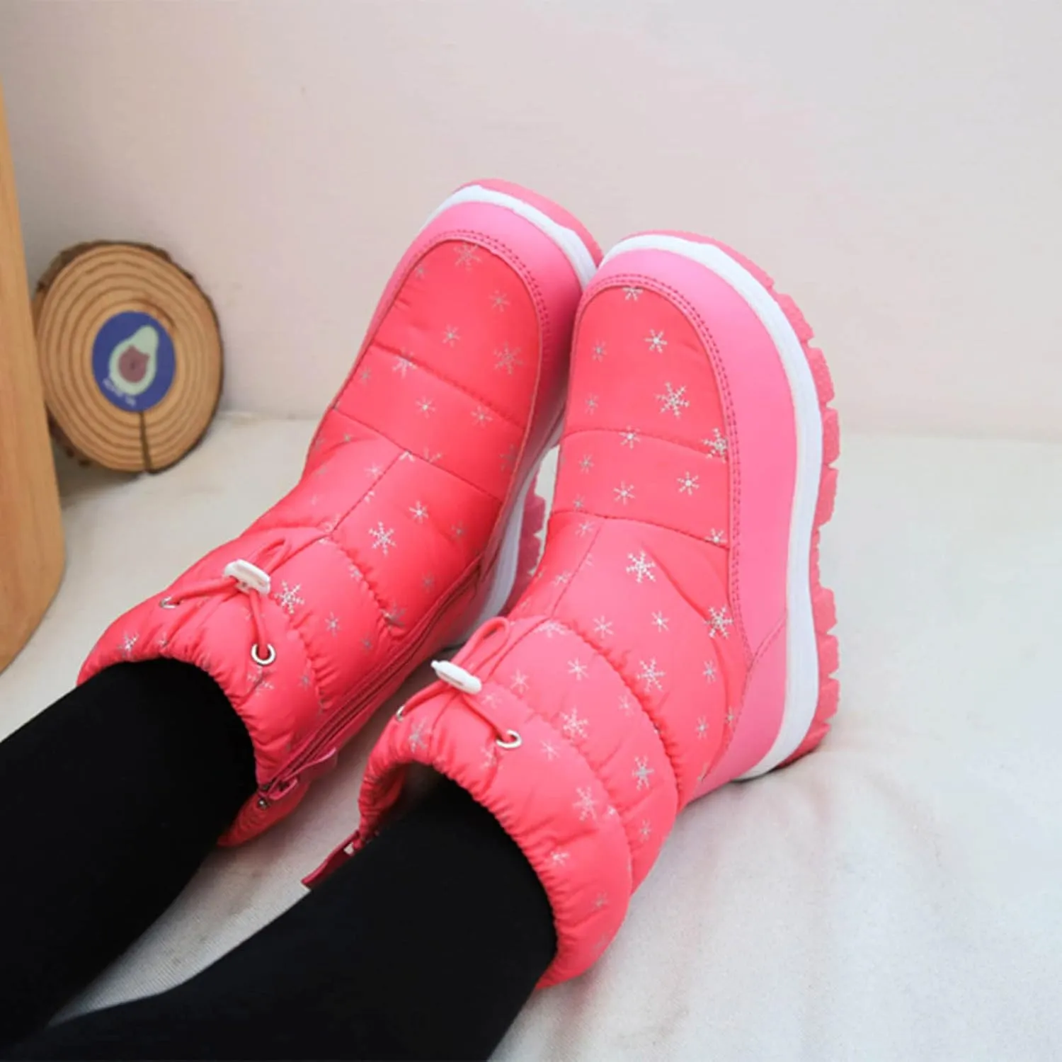 Snowshoes For Kids Thick Soles Non Slip Mid Calf Winter Chunky Snow Boots Girls Fur Lined Boots Insulated Hiking Boots