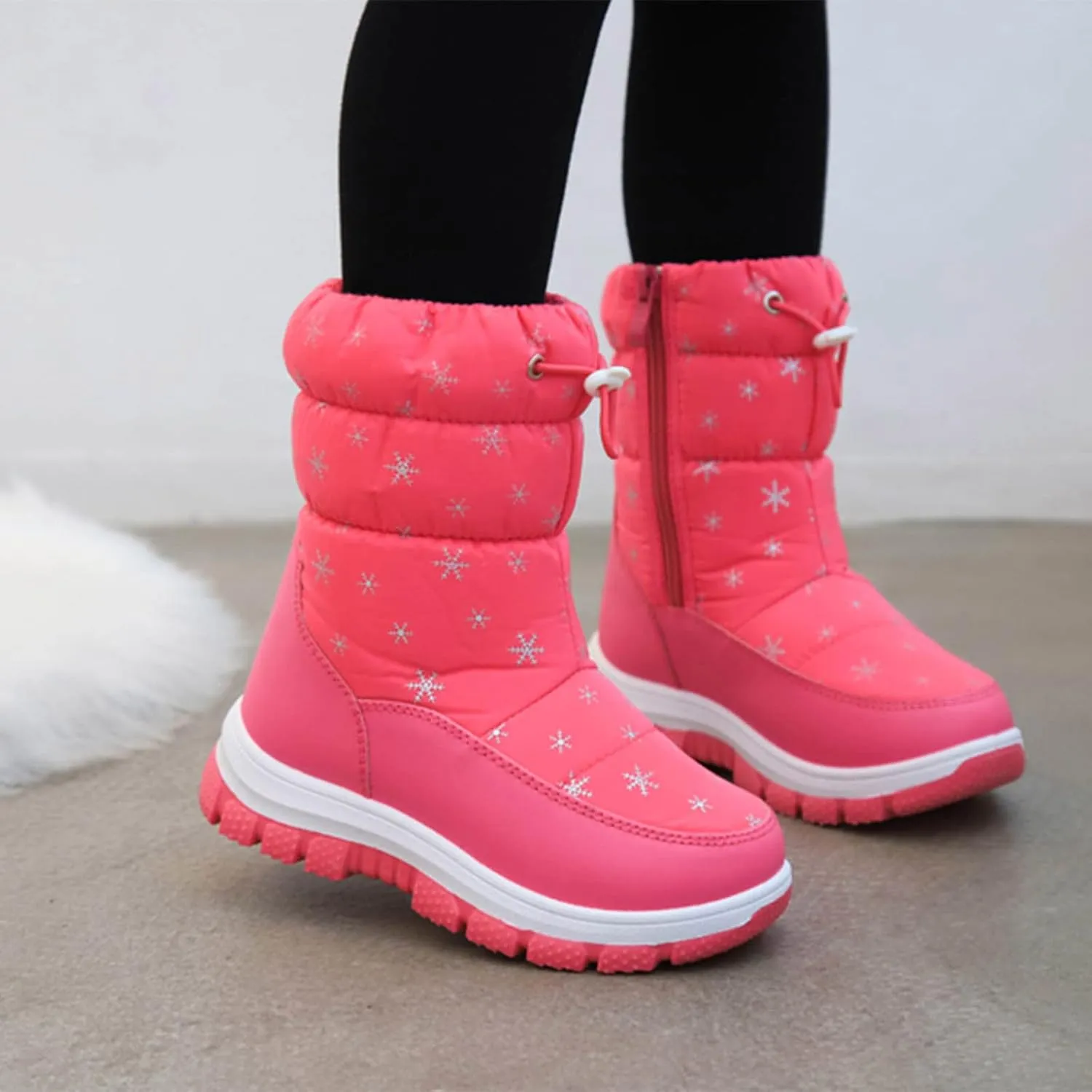 Snowshoes For Kids Thick Soles Non Slip Mid Calf Winter Chunky Snow Boots Girls Fur Lined Boots Insulated Hiking Boots
