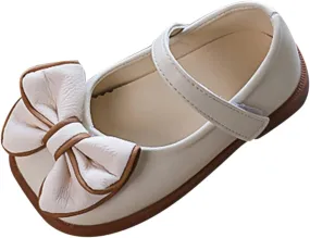 Spring and Summer Girls Casual Shoes Bow Hook Loop Solid Color Comfortable Single Shoes Toddler Girls Running Shoes Beige
