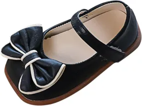 Spring and Summer Girls Casual Shoes Bow Hook Loop Solid Color Comfortable Single Shoes Toddler Girls Running Shoes Black