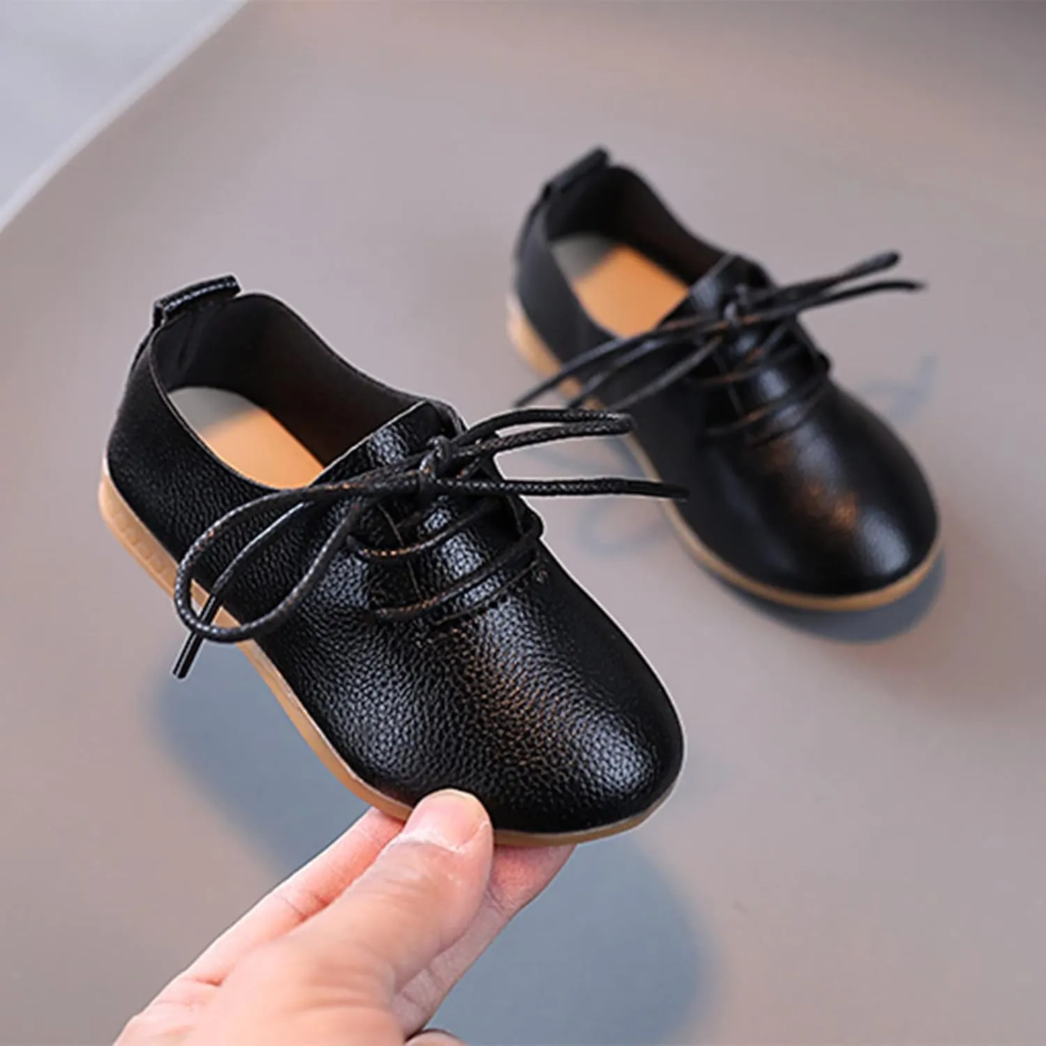 Summer and Autumn Fashion Cute Girls Casual Shoes Solid Color Round Toe Lace Up 7 Toddler Winter Boots Girls (Black, 4-4.5 Years)