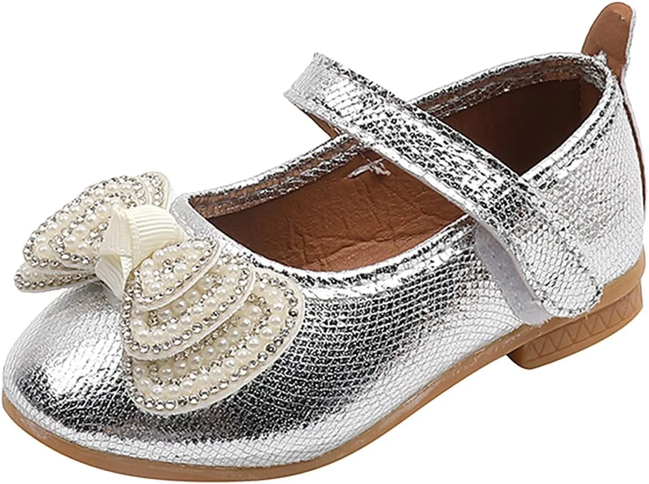 Summer and Autumn Fashion Girls Casual Shoes Solid Color Bow Pearl Hook Loop Flat Lightweight Toddler Girl Shoes 6