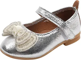 Summer and Autumn Fashion Girls Casual Shoes Solid Color Bow Pearl Hook Loop Flat Lightweight Toddler Girl Shoes 6