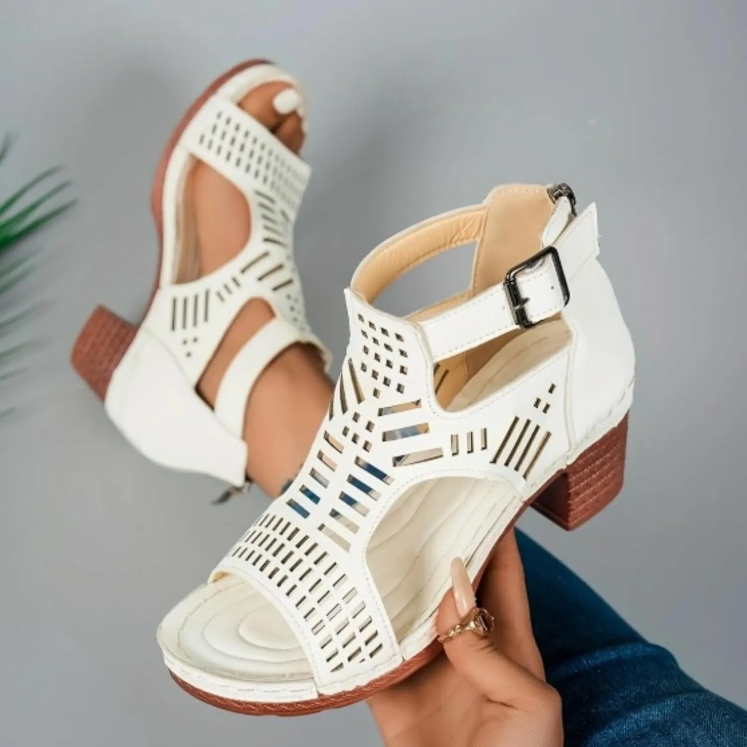Summer Beach Sandals for Women Wedge High Sandals Peep Toe Chunky Heeled Hollow Buckle Comfortable Sandal 2025