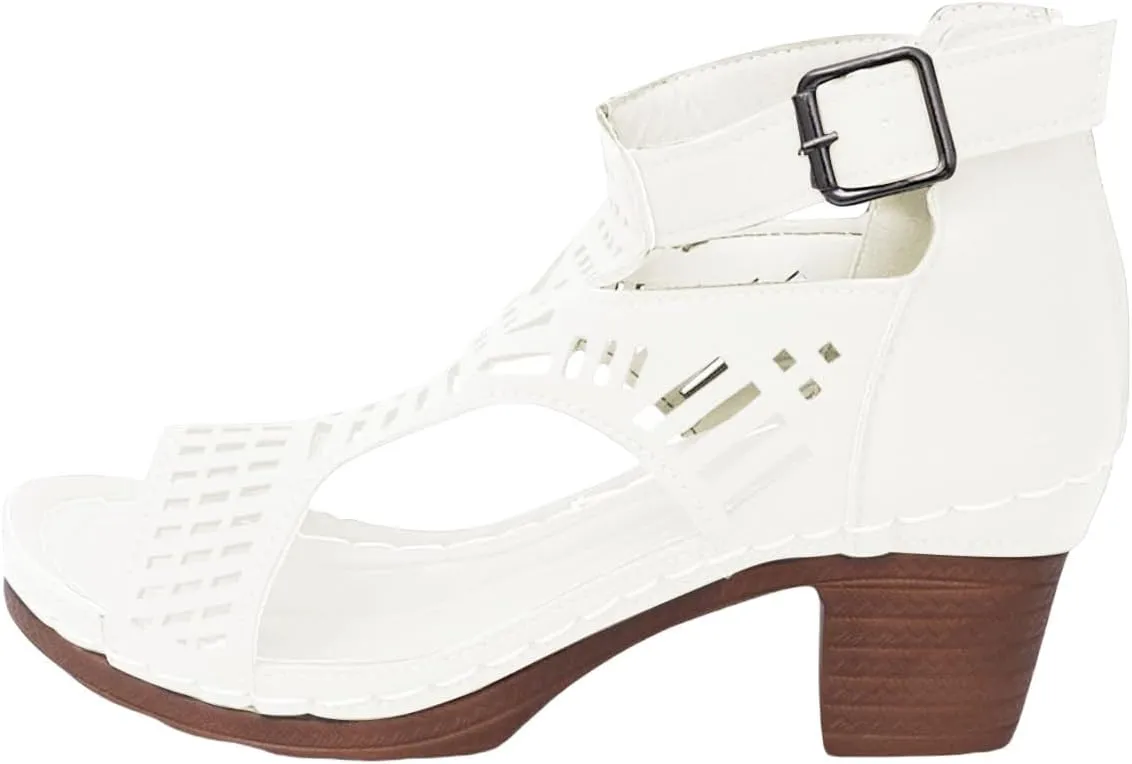 Summer Beach Sandals for Women Wedge High Sandals Peep Toe Chunky Heeled Hollow Buckle Comfortable Sandal 2025