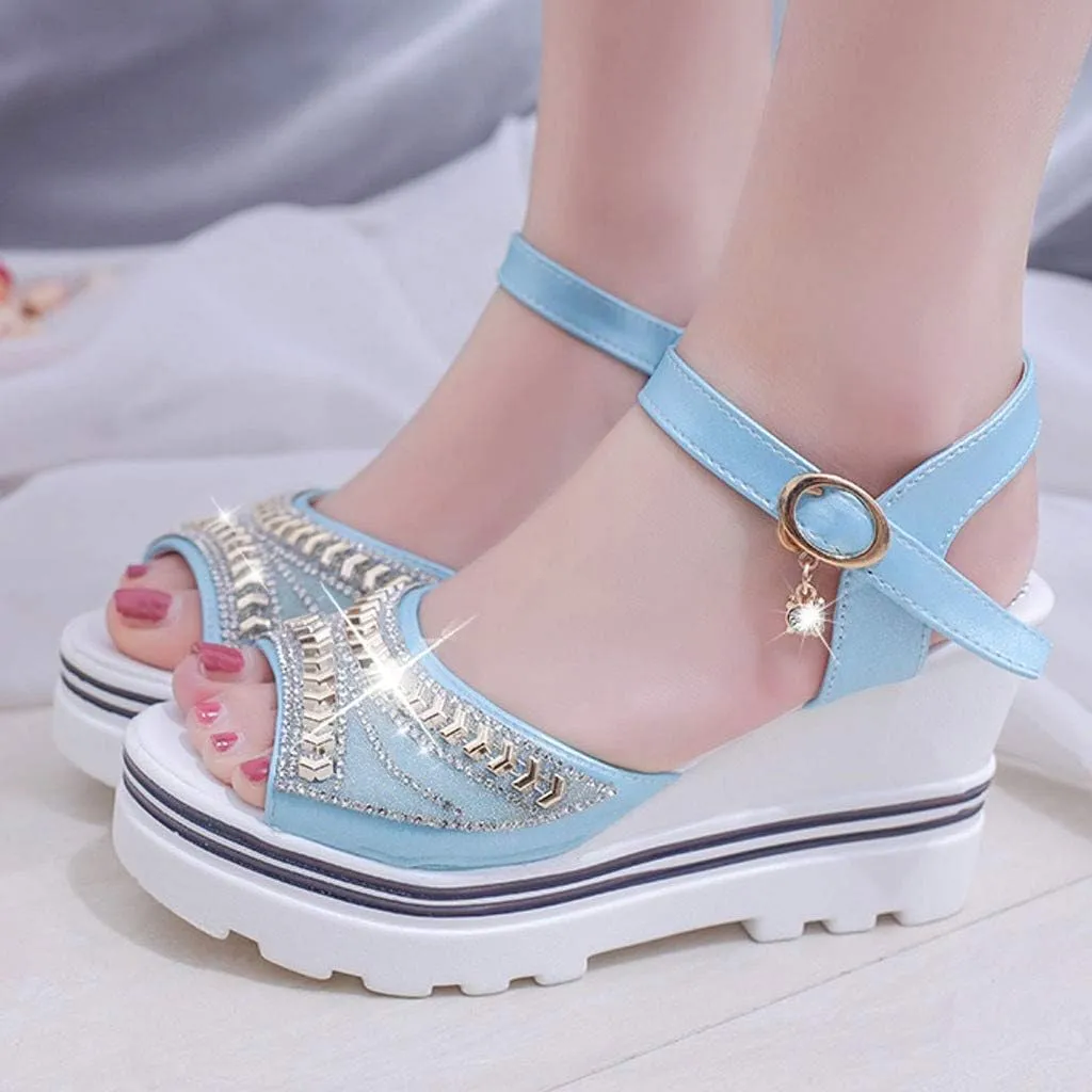 Summer Dressy Platform Sandals Fashion Women Summer Pumps Platform Sandal Roman Wedges Crystal Toe Sandals