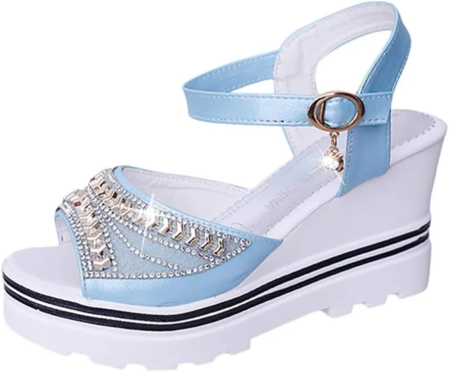 Summer Dressy Platform Sandals Fashion Women Summer Pumps Platform Sandal Roman Wedges Crystal Toe Sandals