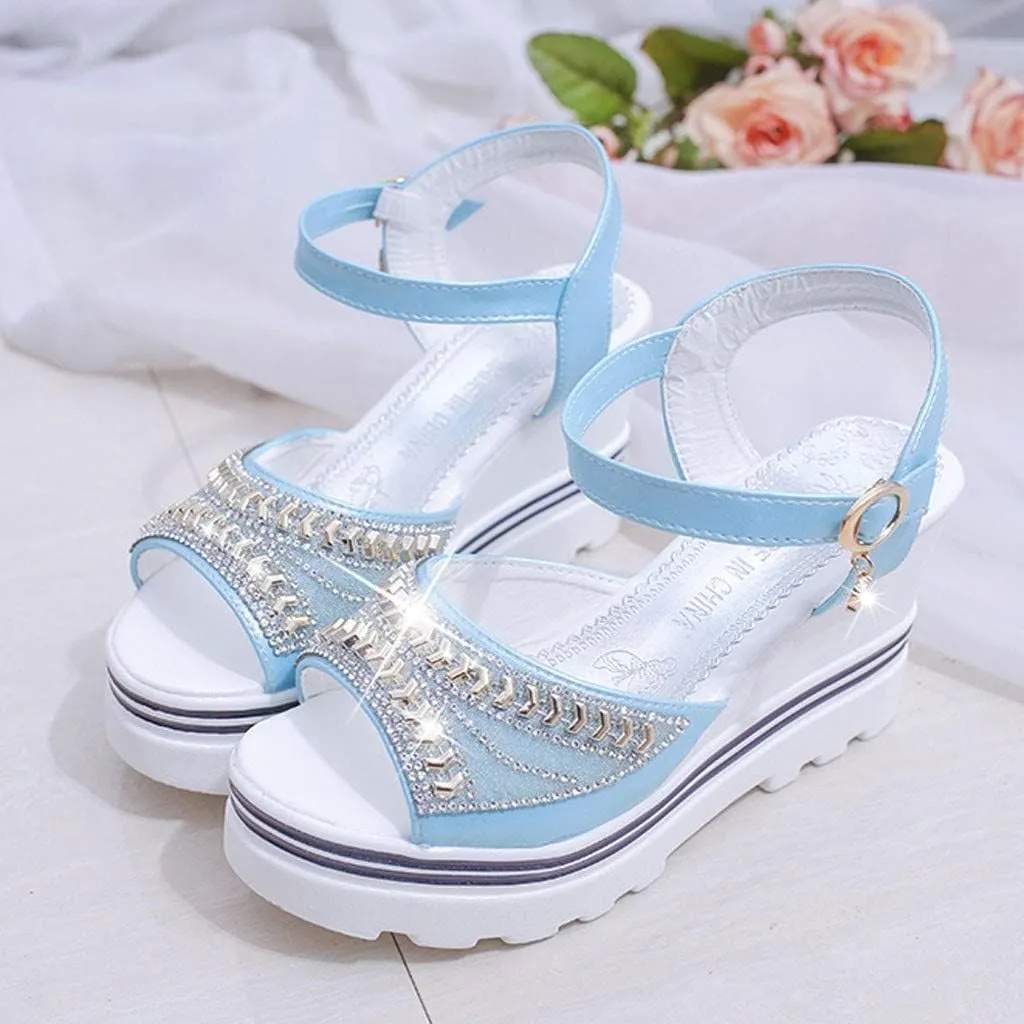 Summer Dressy Platform Sandals Fashion Women Summer Pumps Platform Sandal Roman Wedges Crystal Toe Sandals