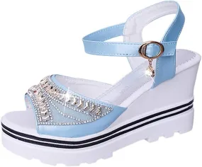Summer Dressy Platform Sandals Fashion Women Summer Pumps Platform Sandal Roman Wedges Crystal Toe Sandals