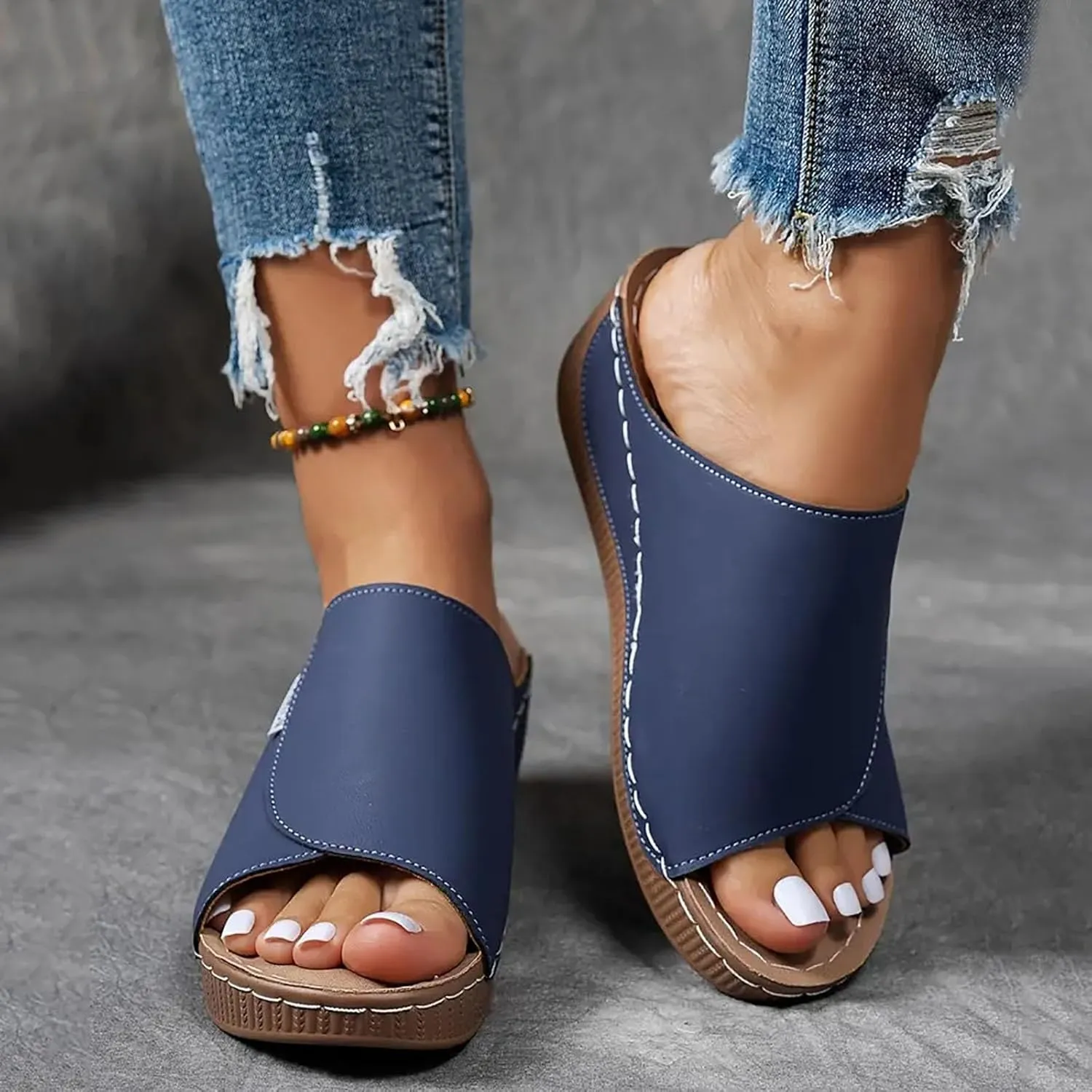 Summer Sandals for Women 2024 Womens Sandals 2024 Dressy Trendy Leather Open Toe Low Heel Sandals Shoes with Zipper
