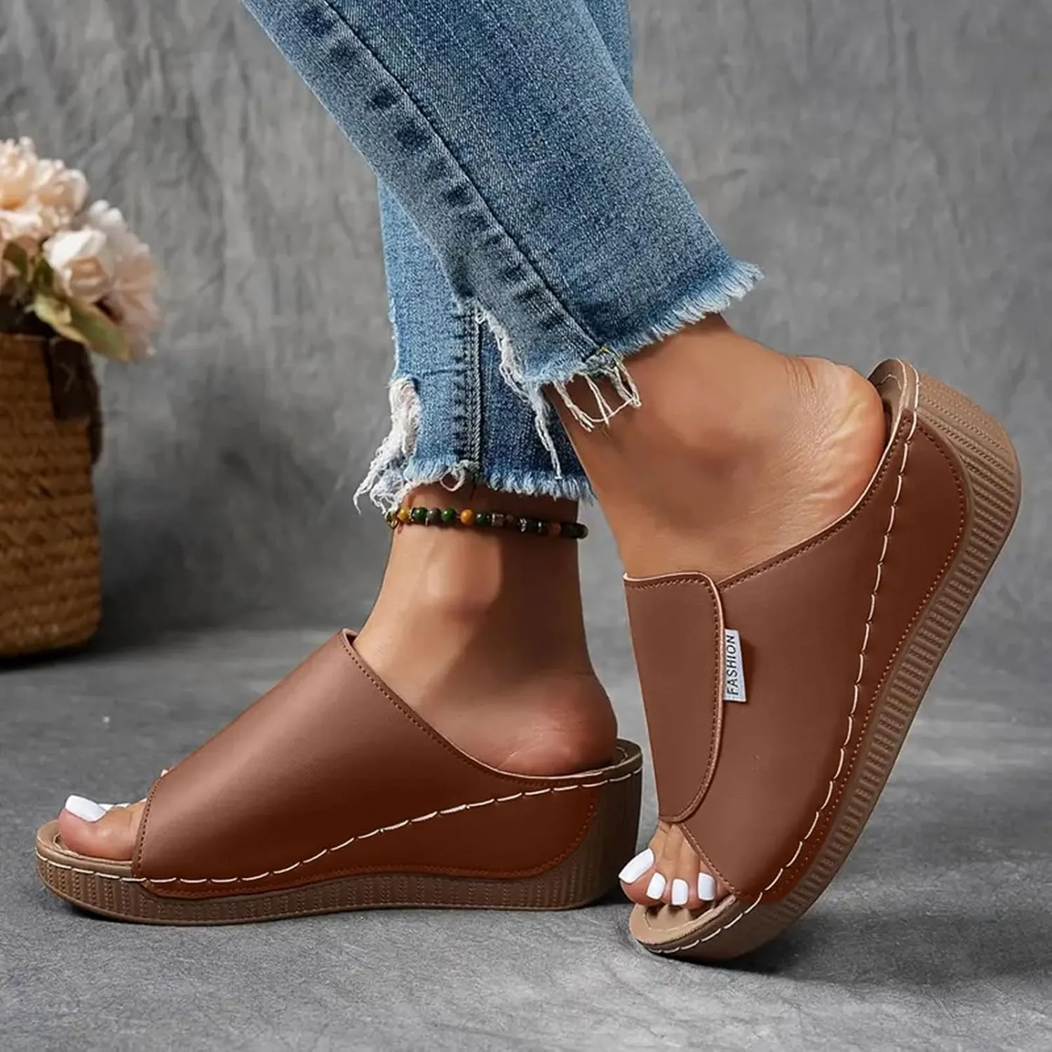 Summer Sandals for Women 2024 Womens Sandals 2024 Dressy Trendy Leather Open Toe Low Heel Sandals Shoes with Zipper