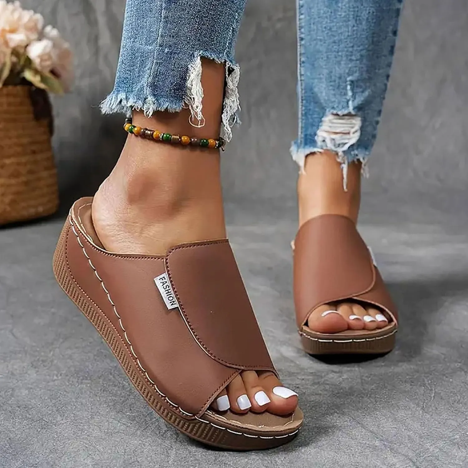 Summer Sandals for Women 2024 Womens Sandals 2024 Dressy Trendy Leather Open Toe Low Heel Sandals Shoes with Zipper